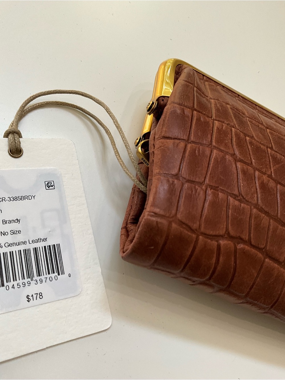 HOBO Lauren Brown Croc Embossed Leather Kiss Lock Frame Clutch Wallet NWT - Picture 5 of 12